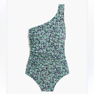 J. Crew Navy One-Shoulder Floral One-Piece Swimsuit with Green Accents